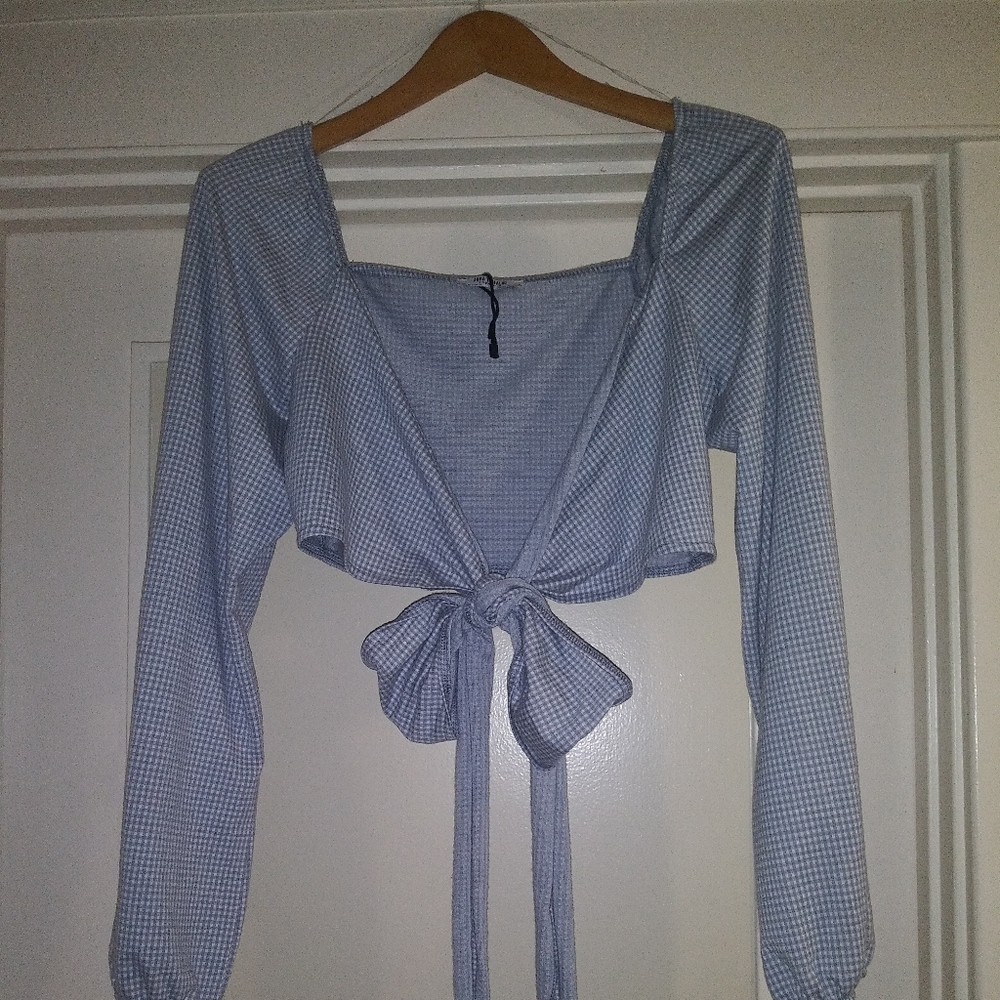 Zara Trafaluc Checkered Tie front shirt